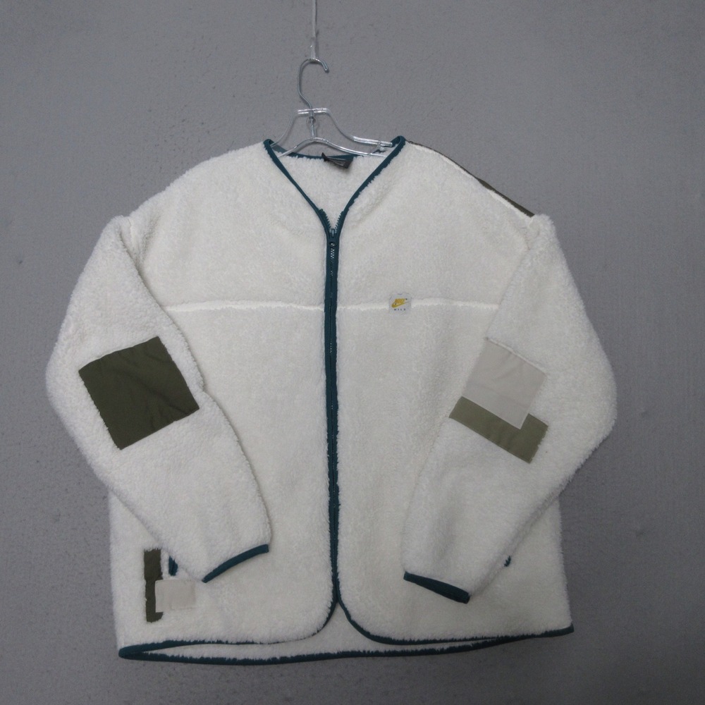 Nike Fleece Jacket XXL Wild Sherpa Full Zip Sporty Cozy Streetwear Elbow Patch